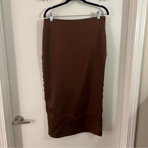 ZARA: Brown satin like midi skirt